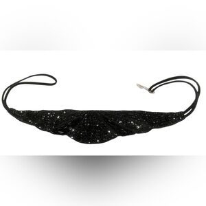 Vintage 80s Milor Cummerbund Black Beaded Belt M/L